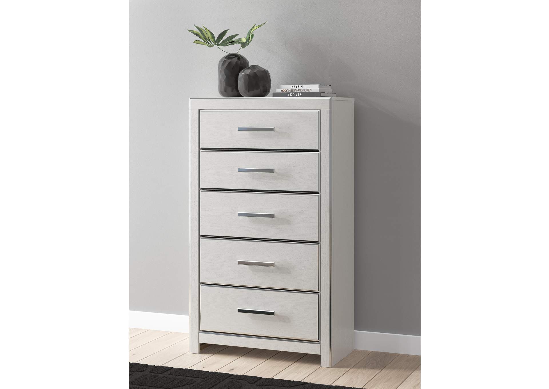 Birmonton King Upholstered Bed, Dresser, Mirror, Chest and Nightstand