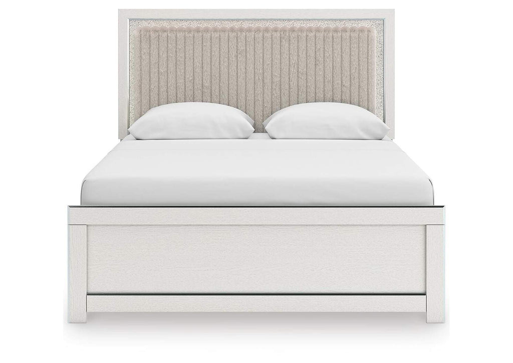 Birmonton Queen Upholstered Panel Platform Bed, Dresser and Mirror
