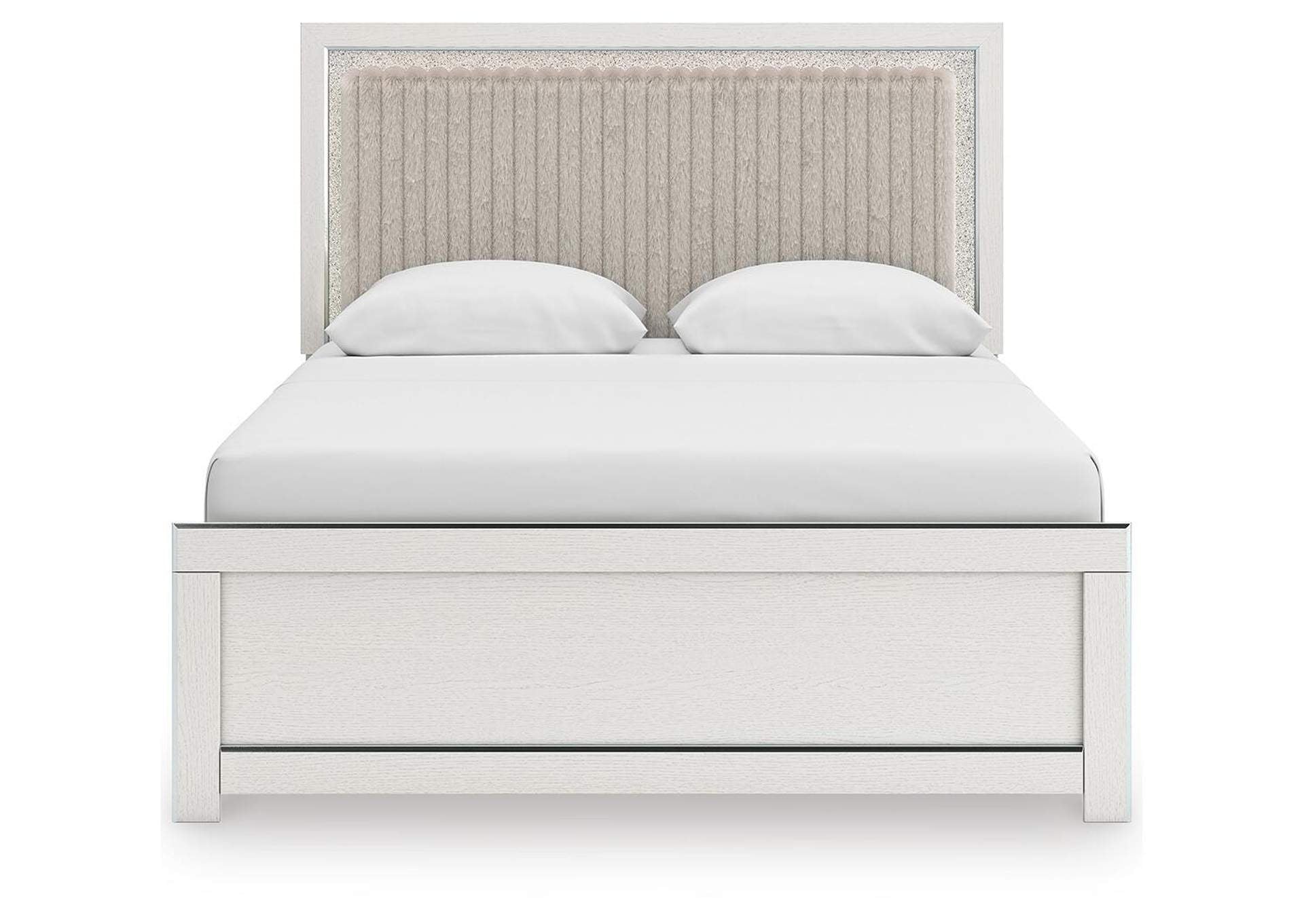 Birmonton Queen Upholstered Panel Platform Bed, Dresser, Mirror and Chest