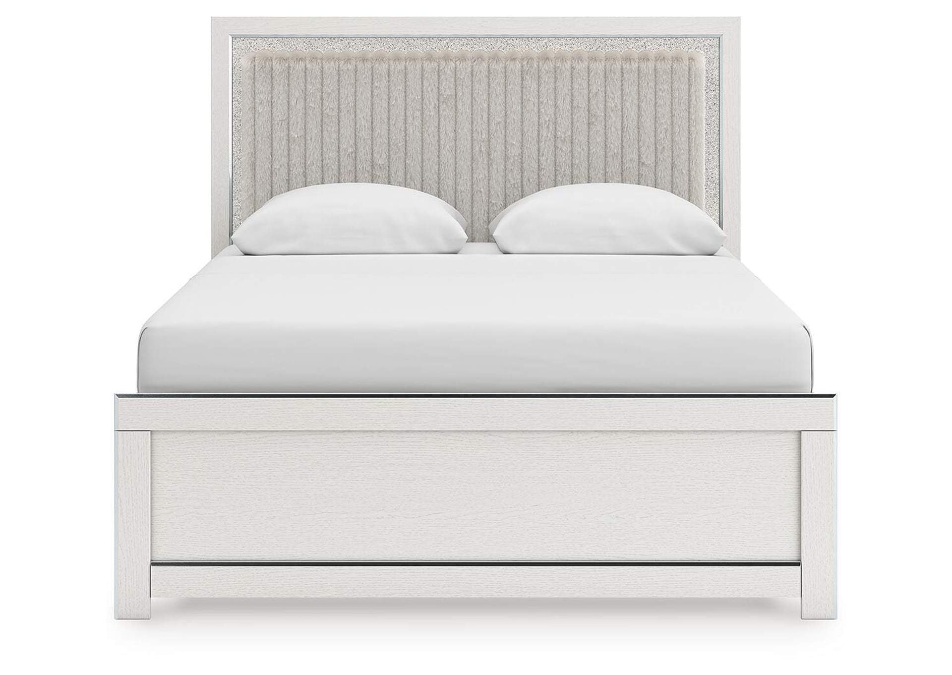 Birmonton Queen Upholstered Panel Bed, Dresser, Mirror, Chest and Nightstand front view