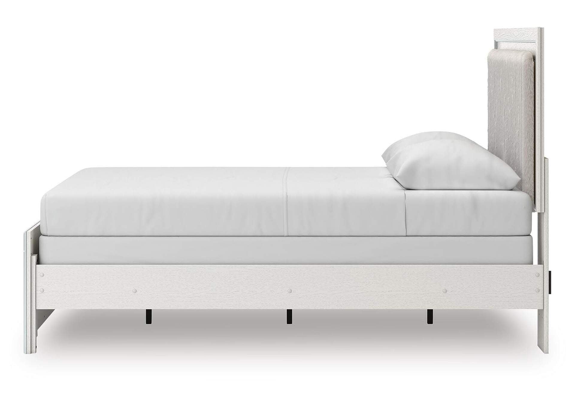 Birmonton Queen Upholstered Panel Bed and Dresser side view
