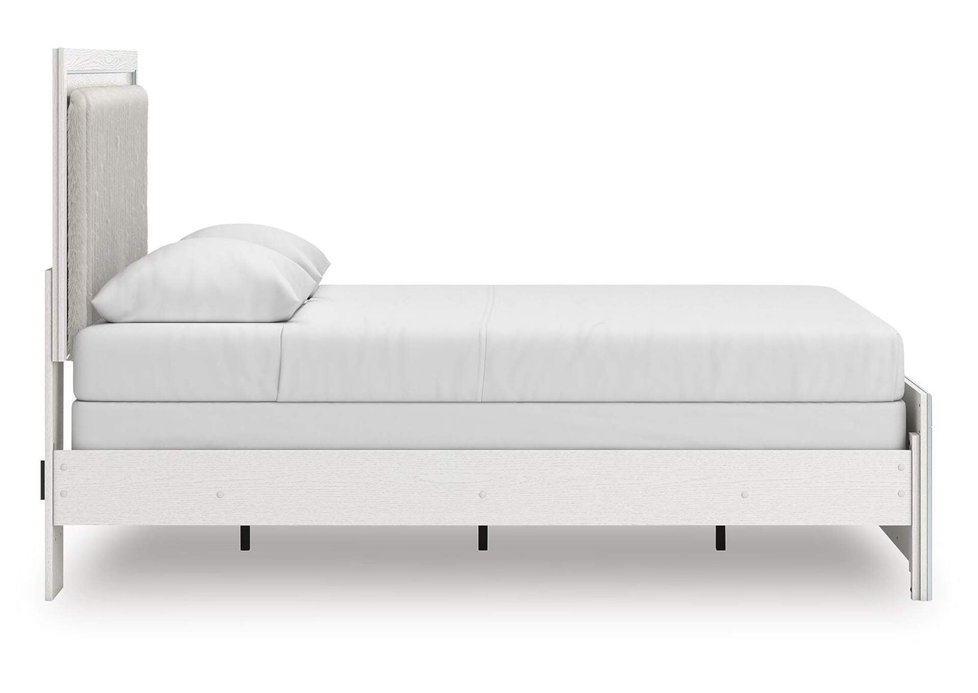 Birmonton Queen Upholstered Panel Bed and Dresser side view