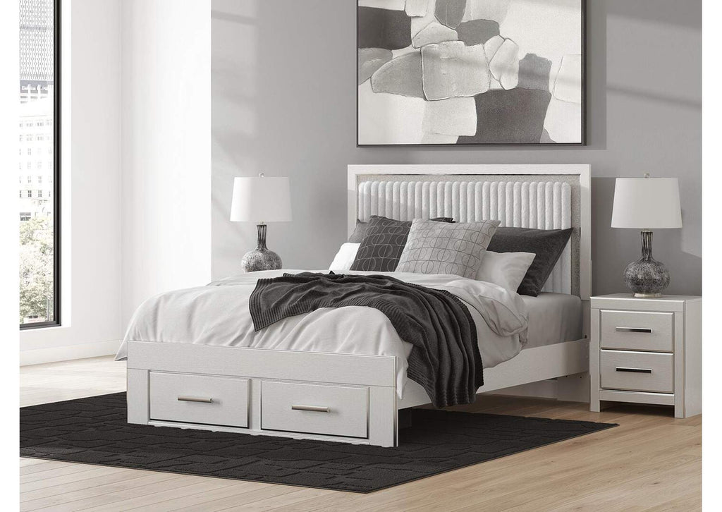 Birmonton Queen Upholstered Panel Platform Storage Bed, Dresser, Mirror, Chest and Nightstand