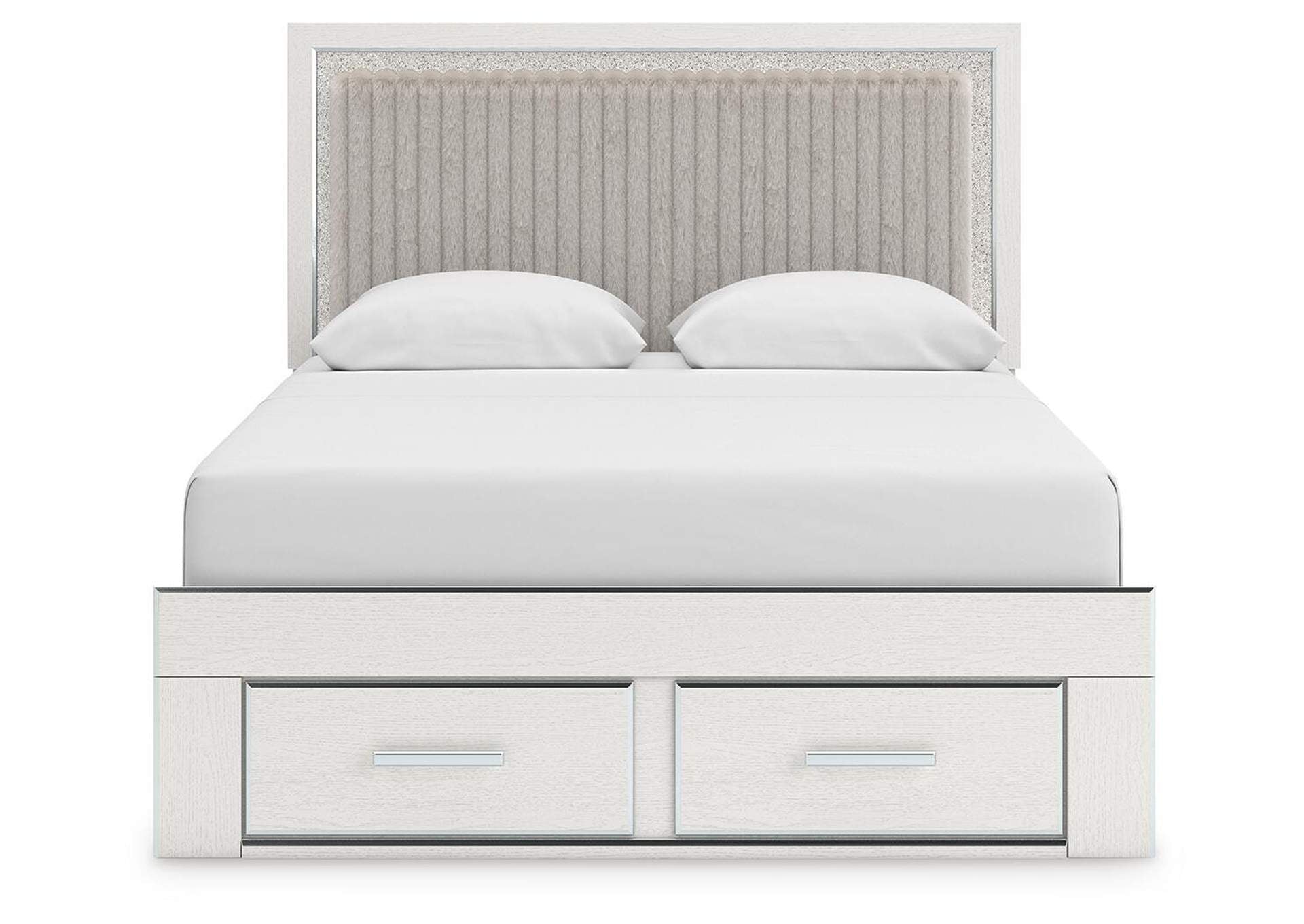 Birmonton Queen Upholstered Panel Platform Storage Bed and Dresser