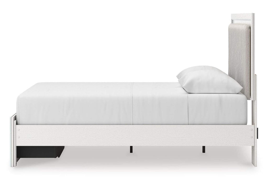Birmonton Queen Upholstered Panel Platform Storage Bed and Dresser side view