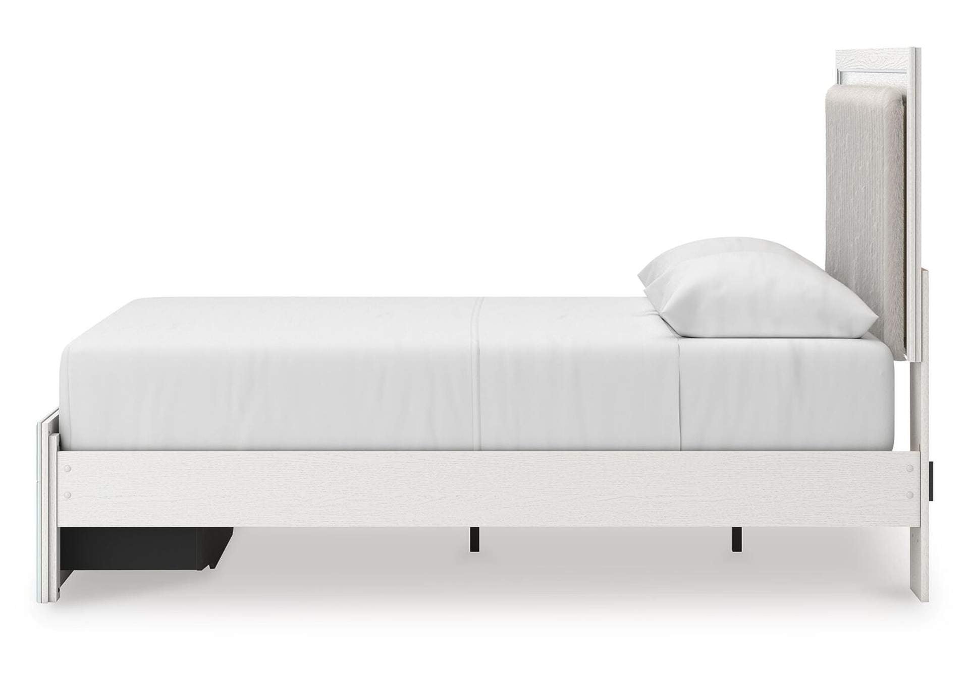 Birmonton Queen Upholstered Panel Platform Storage Bed and Dresser side view
