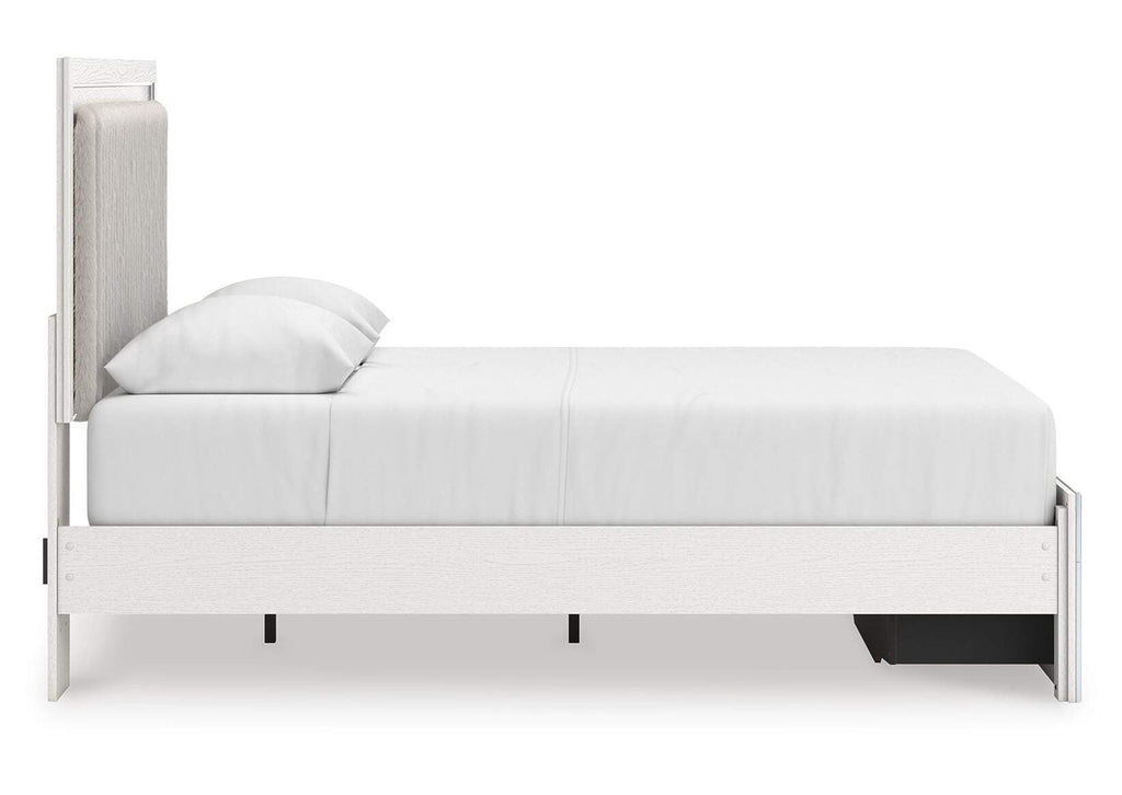 Birmonton Queen Upholstered Panel Platform Storage Bed, Dresser and Chest side view