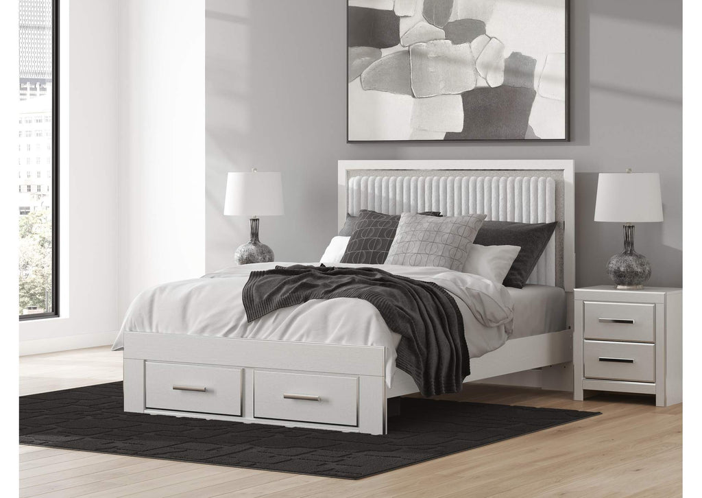 Birmonton Queen Upholstered Panel Platform Storage Bed and Dresser