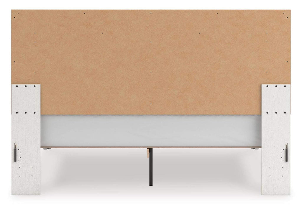 Birmonton King Upholstered Panel Platform Bed, Dresser, Mirror and Chest