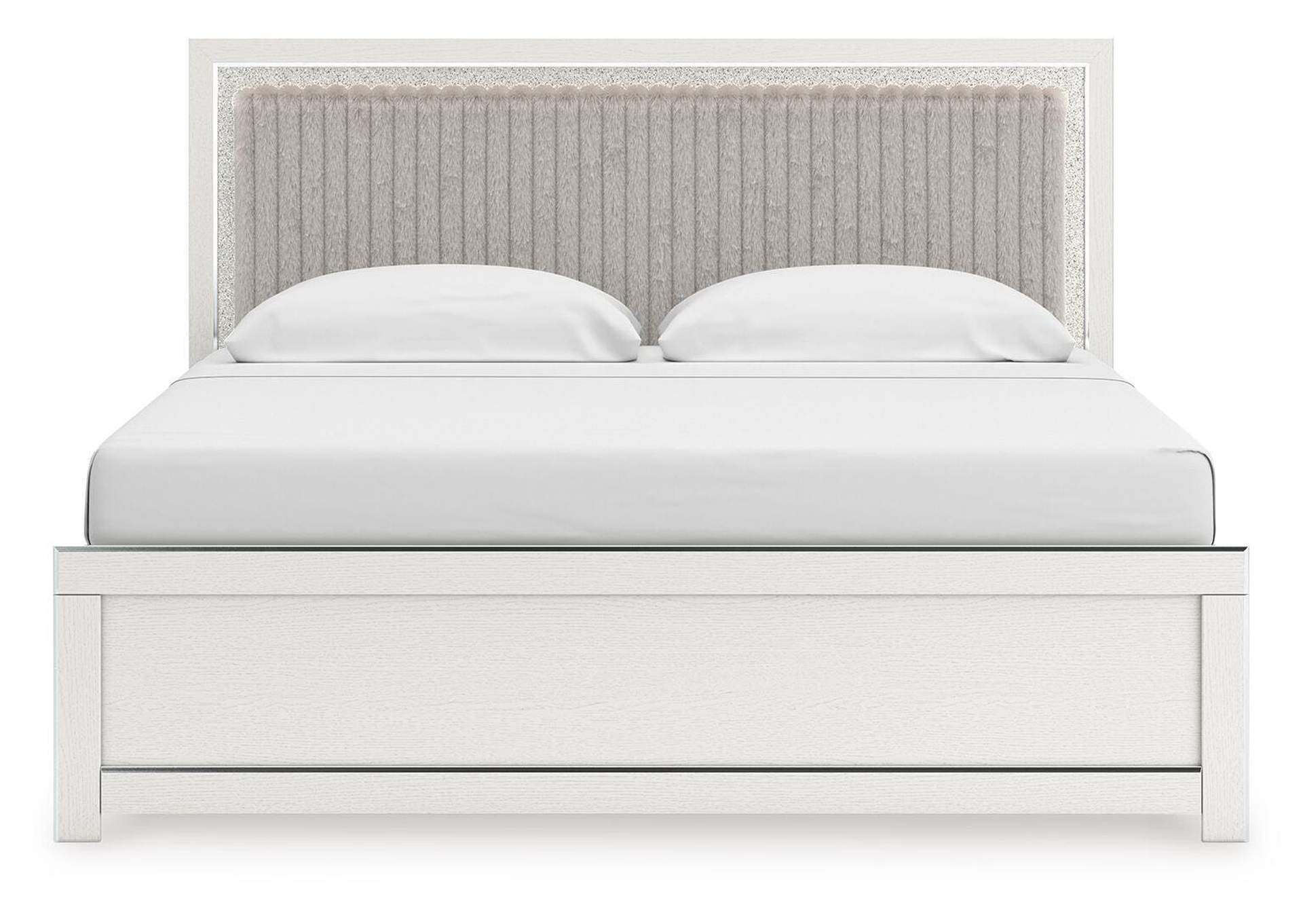 Birmonton King Upholstered Panel Bed, Dresser, Mirror and Chest
