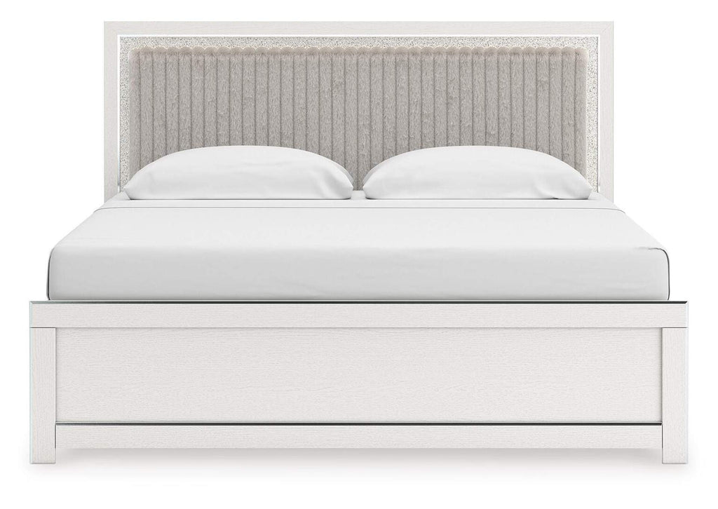 Birmonton King Upholstered Panel Bed, Dresser and Mirror