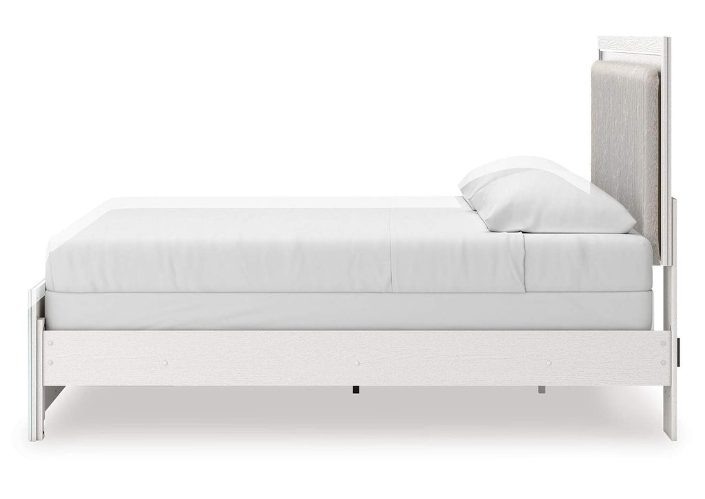Birmonton King Upholstered Panel Bed, Chest and Nightstand side view