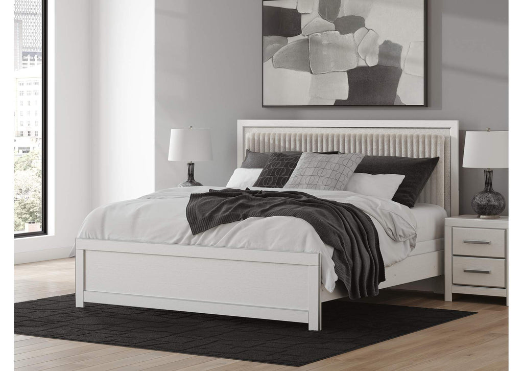 Birmonton King Upholstered Panel Bed, Dresser, Mirror, Chest and Nightstand