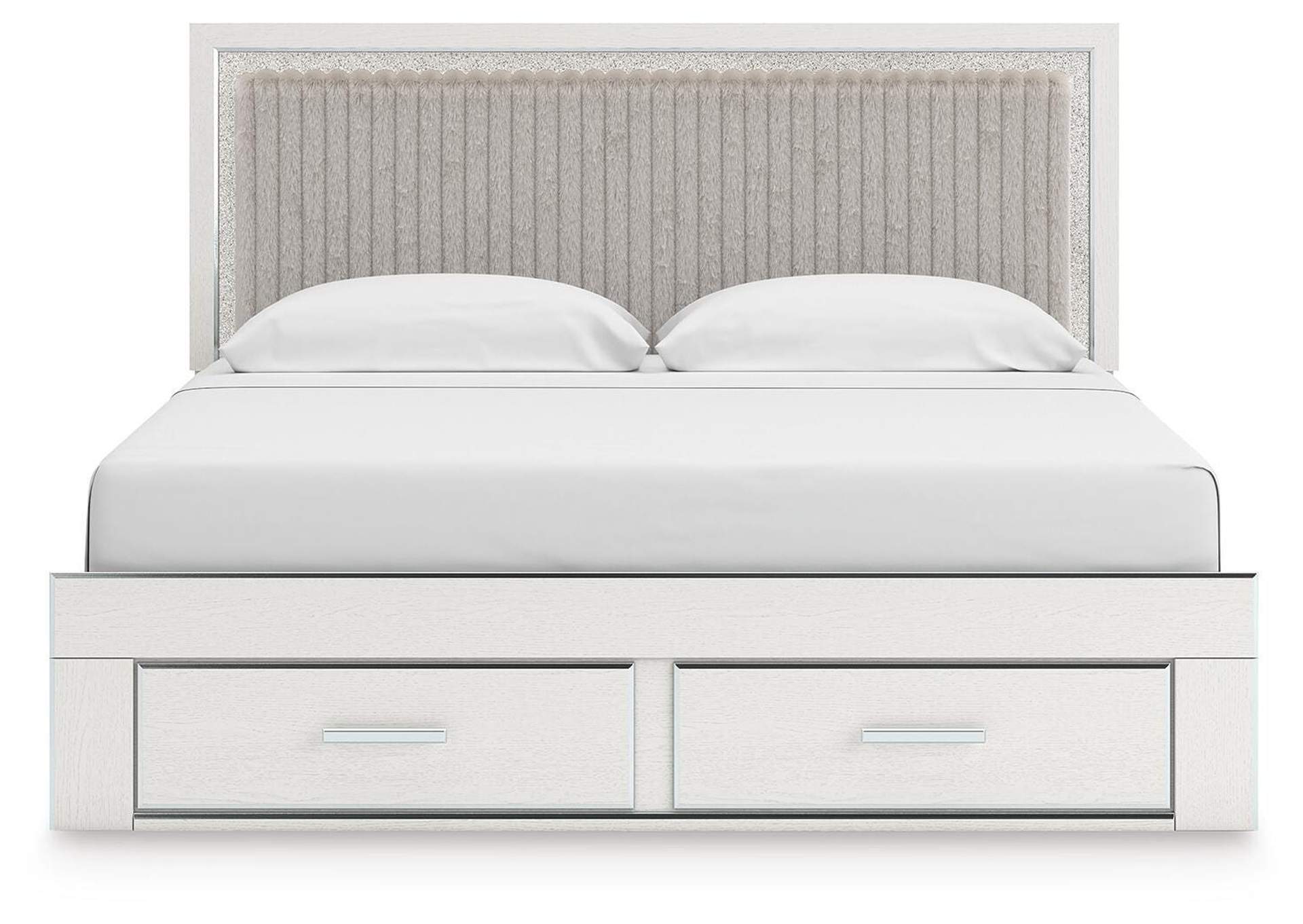 Birmonton King Upholstered Panel Platform Storage Bed and Dresser