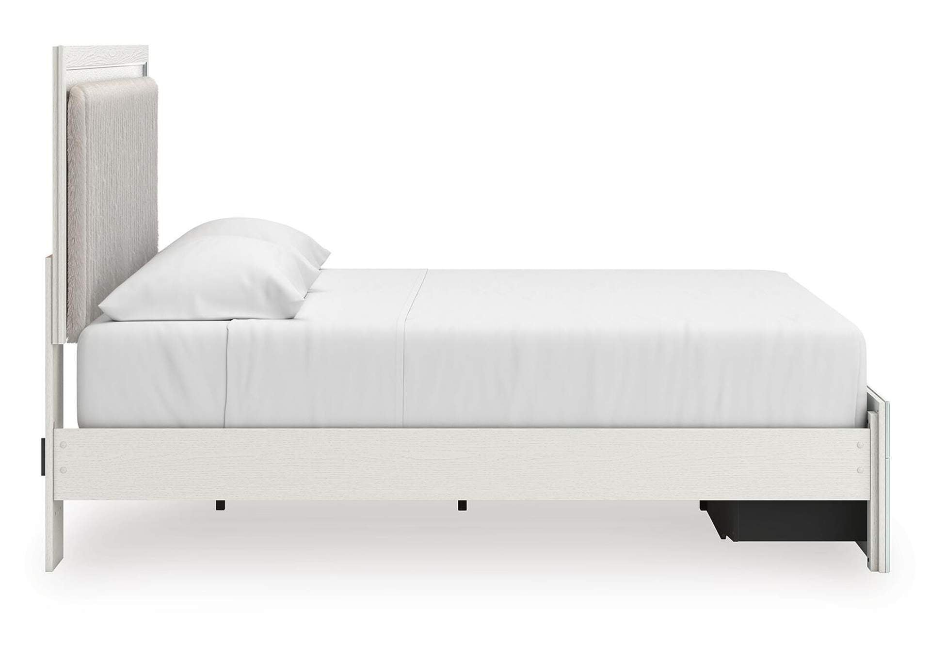 Birmonton King Upholstered Panel Platform Storage Bed and Dresser side view