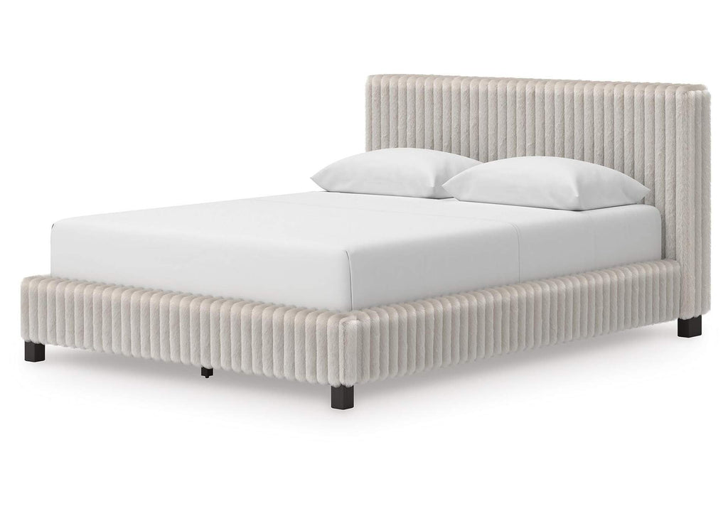 Birmonton Queen Upholstered Bed, Chest and Nightstand angled view