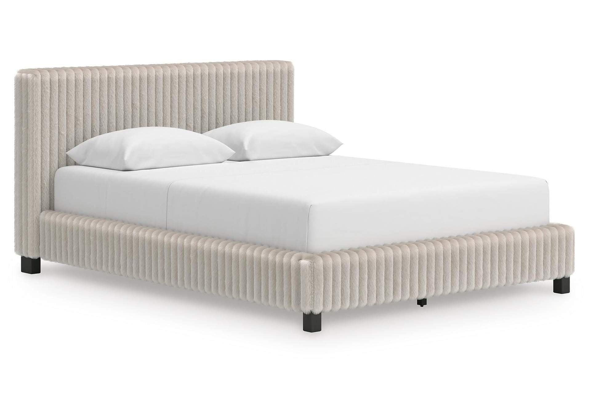 Birmonton Queen Upholstered Bed, Dresser, Mirror and Chest angled view