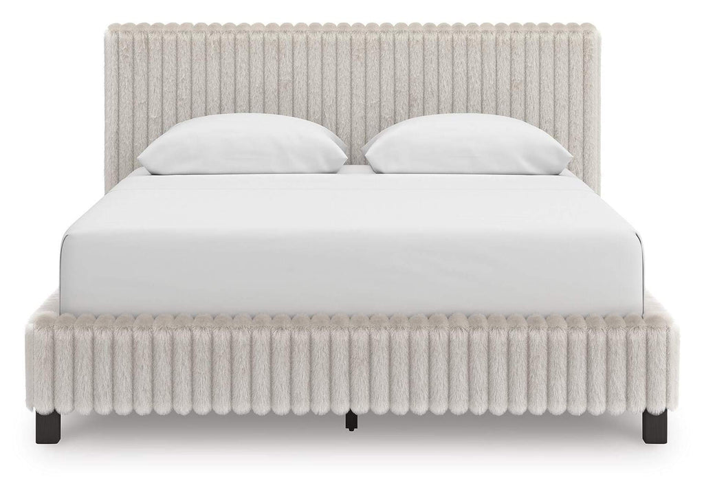 Birmonton Queen Upholstered Bed, Dresser and Nightstand front view
