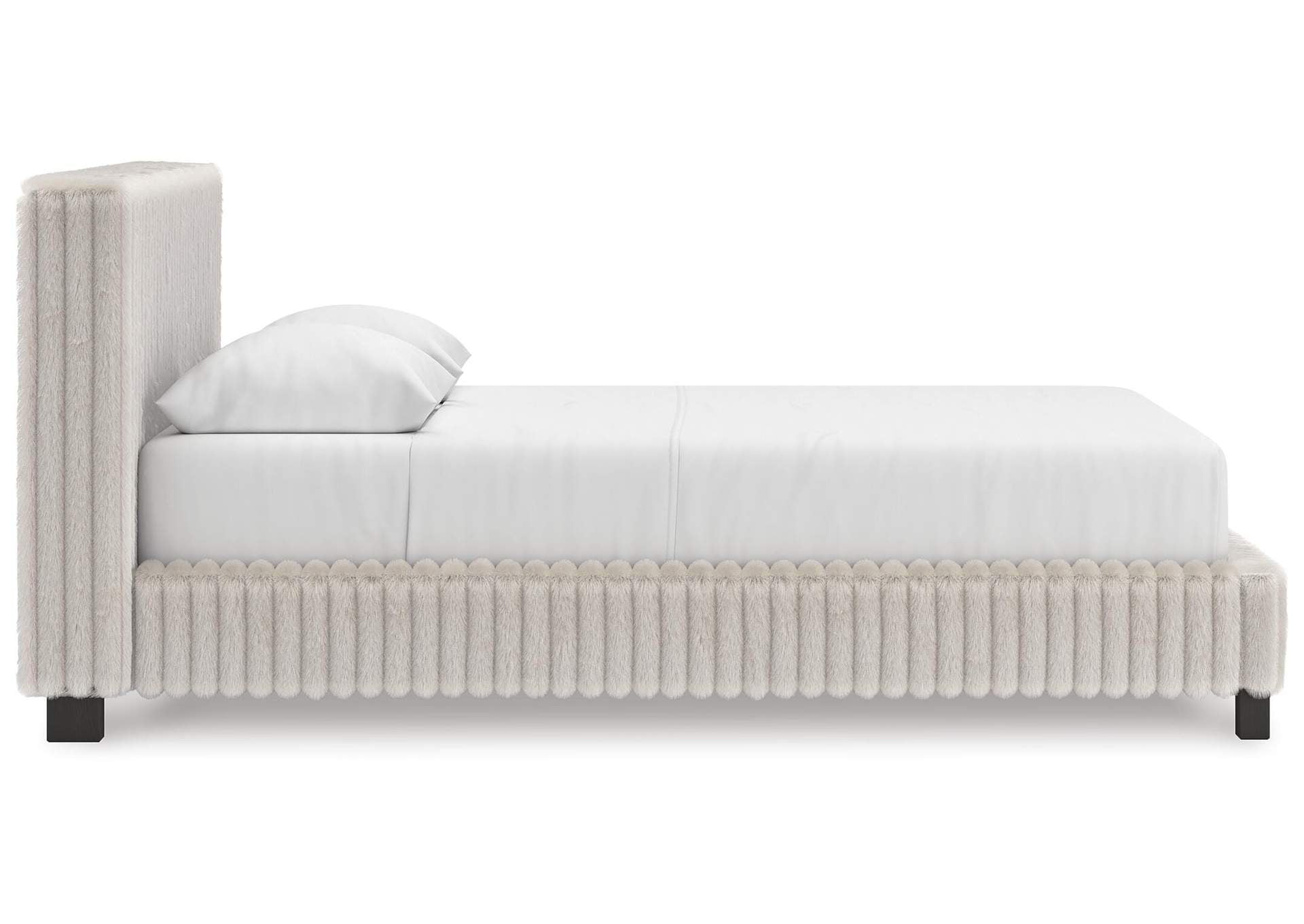 Birmonton Queen Upholstered Bed, Dresser, Mirror, Chest and Nightstand side view