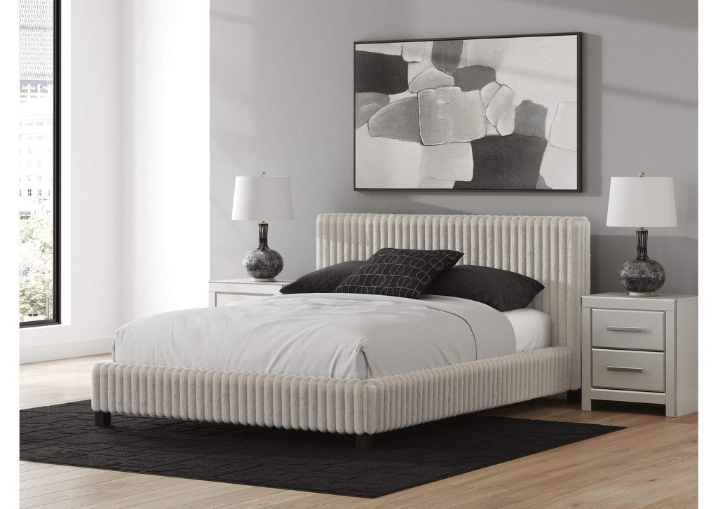 Birmonton Queen Upholstered Bed, Dresser and Nightstand