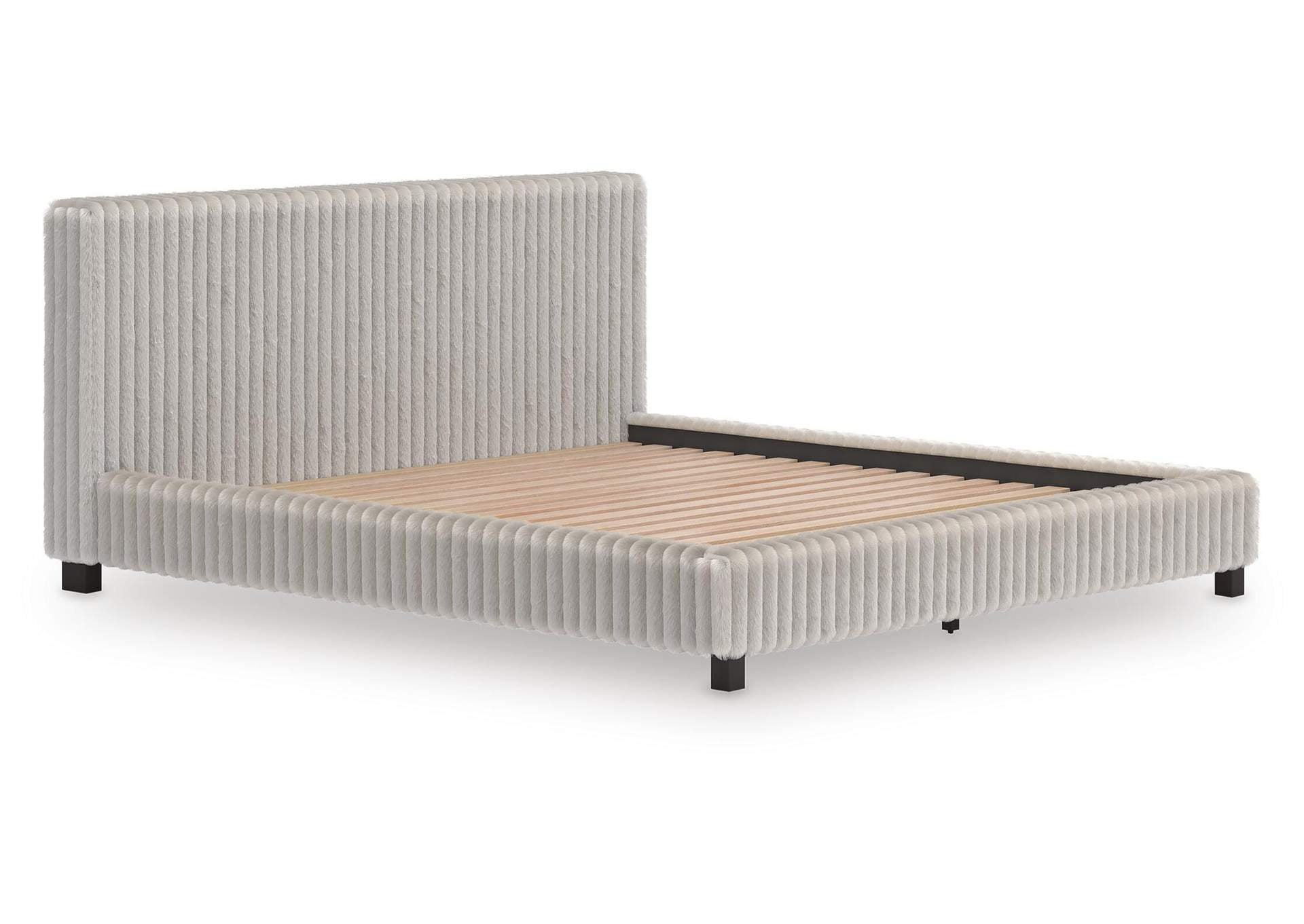 Birmonton California King Upholstered Bed, Chest and Nightstand angled view