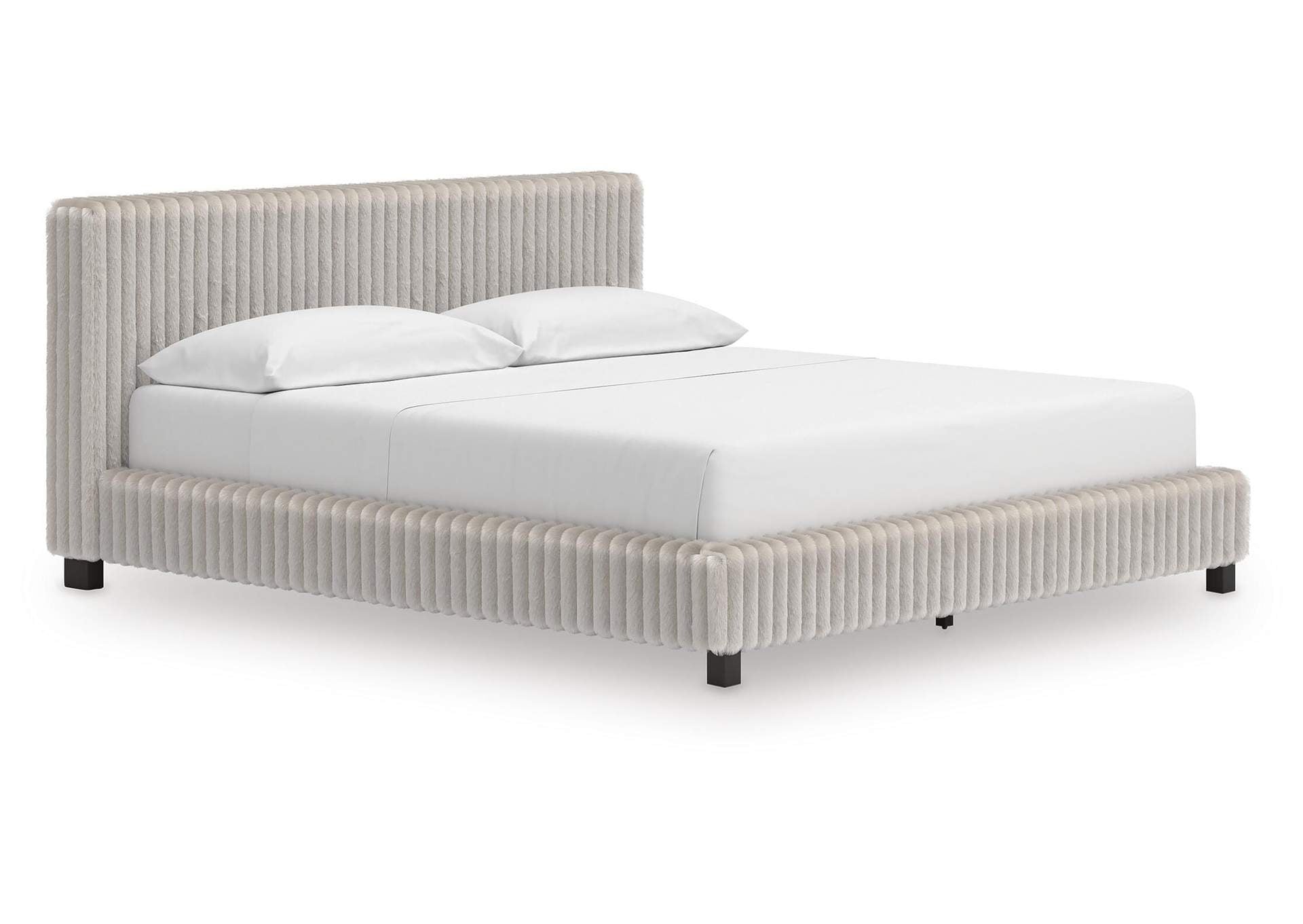 Birmonton California King Upholstered Bed, Chest and Nightstand angled view