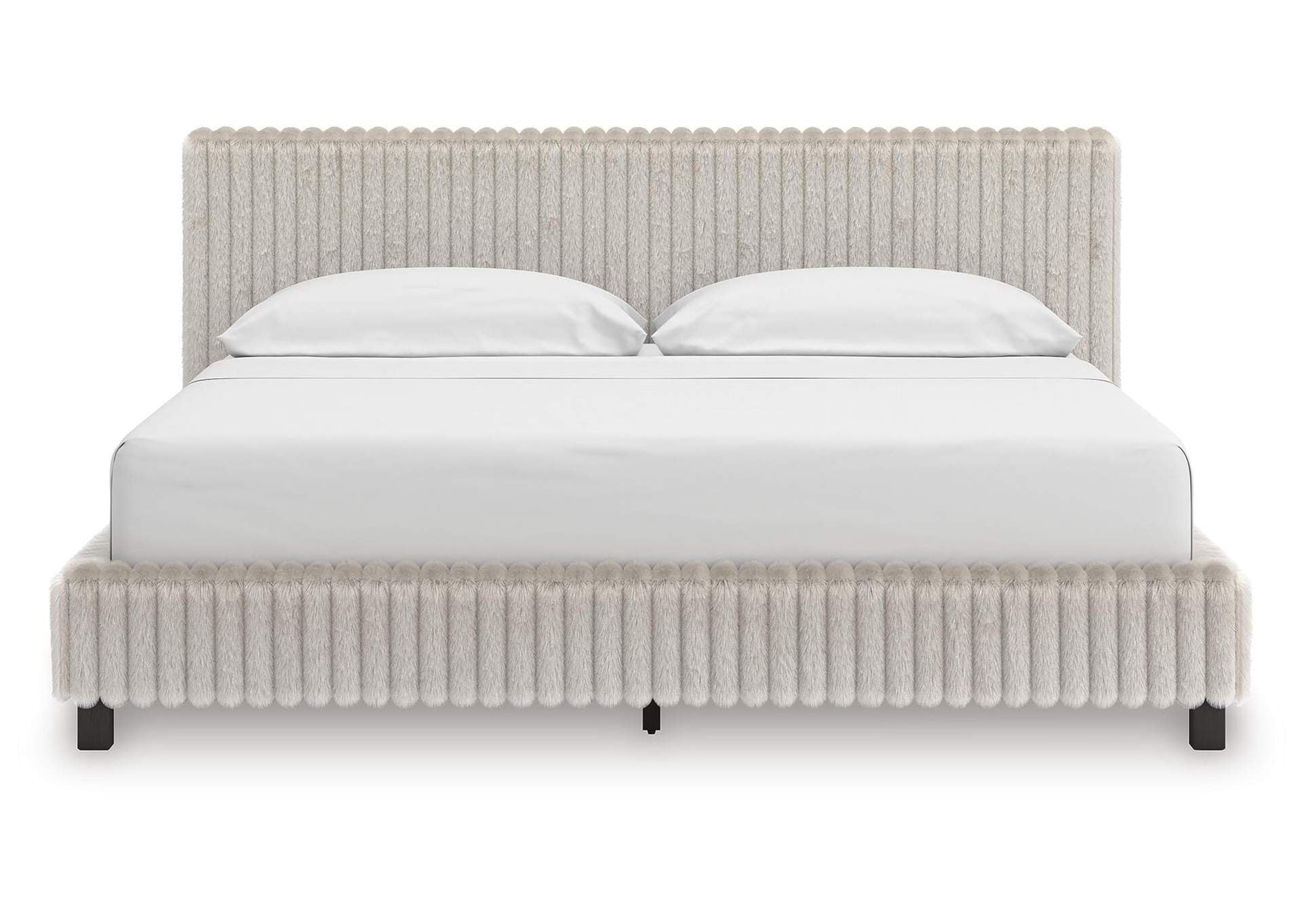 Birmonton California King Upholstered Bed, Chest and Nightstand front view