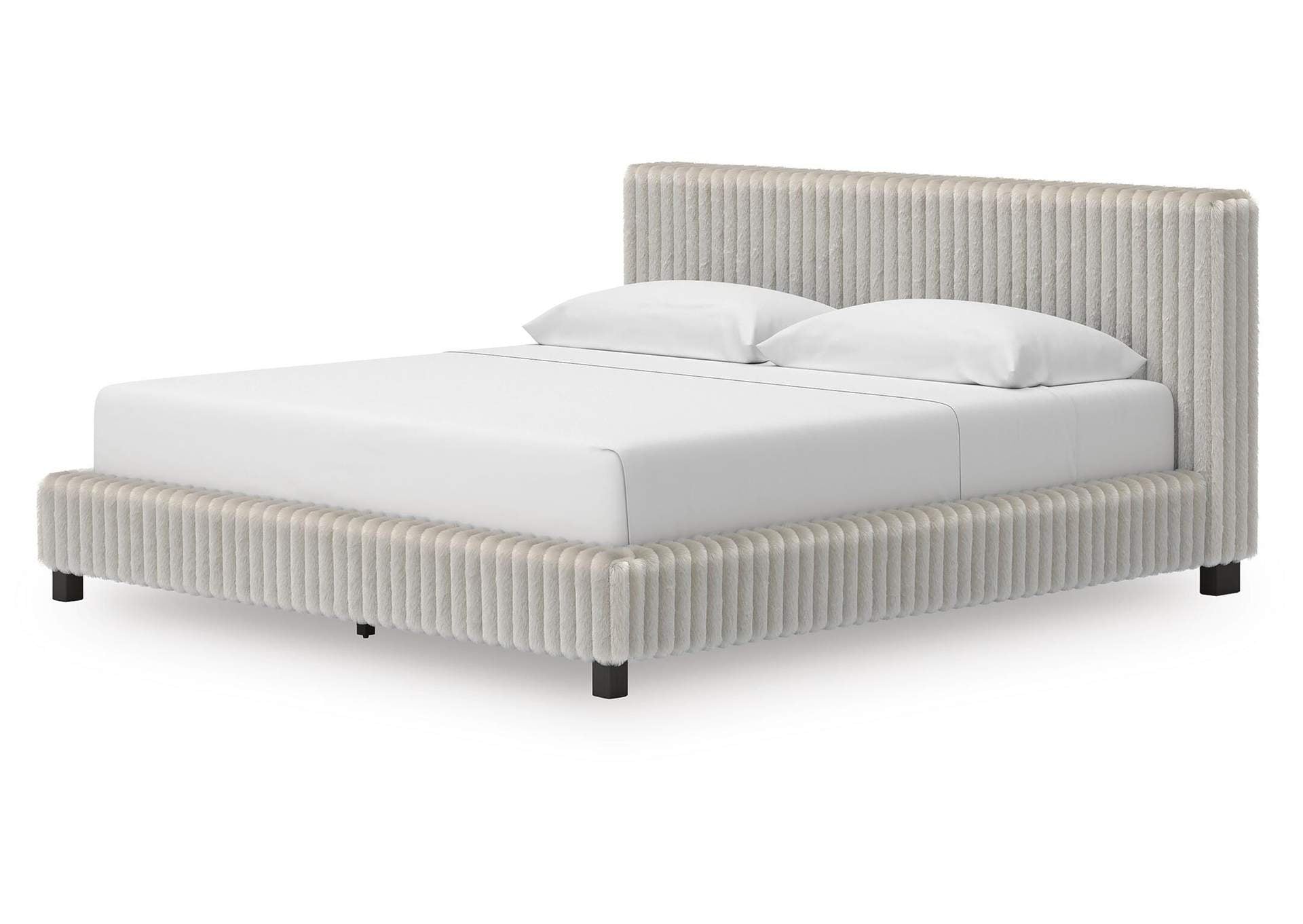 Birmonton King Upholstered Bed, Dresser and Nightstand angled view