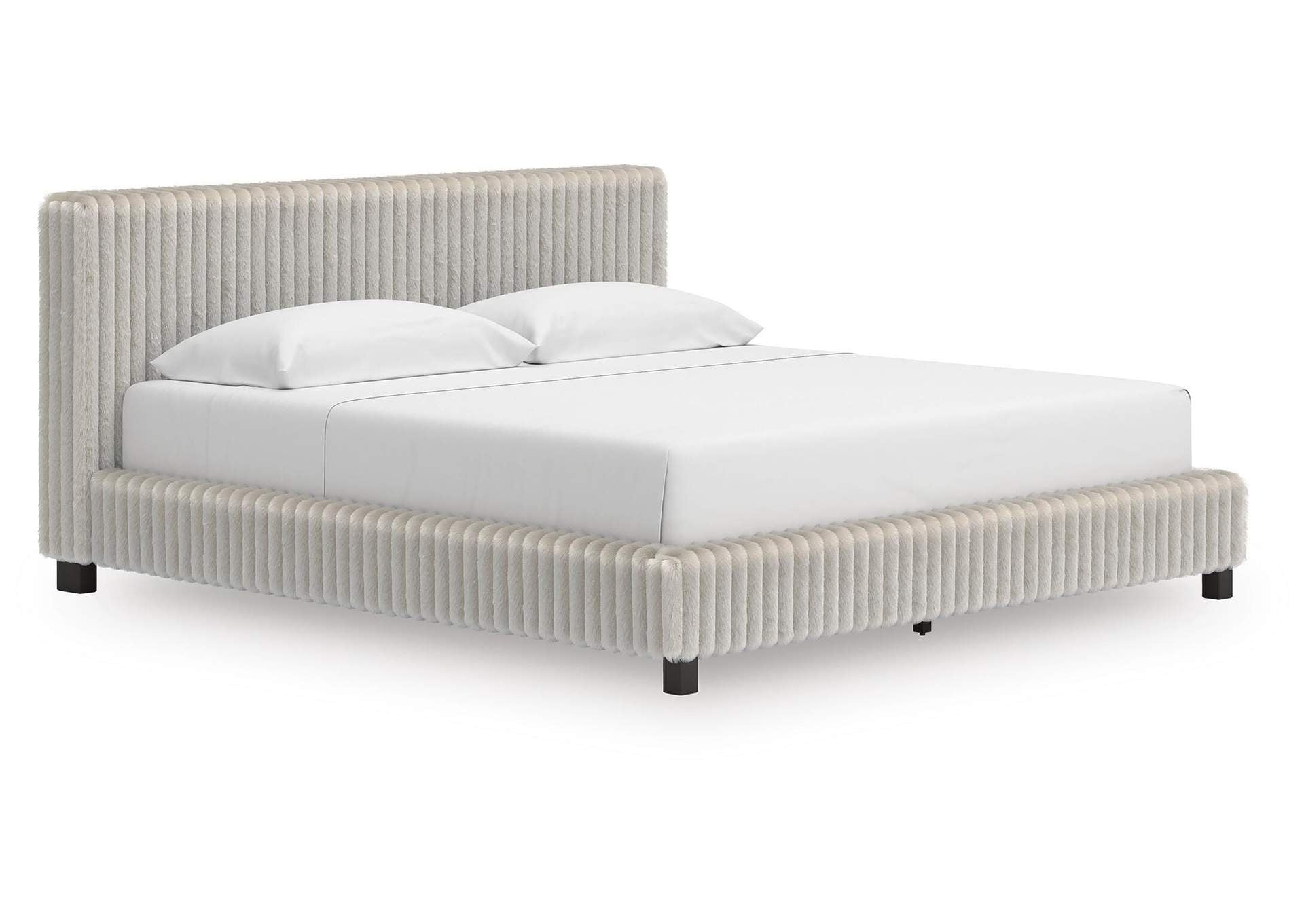 Birmonton King Upholstered Bed, Dresser, Mirror and Chest angled view