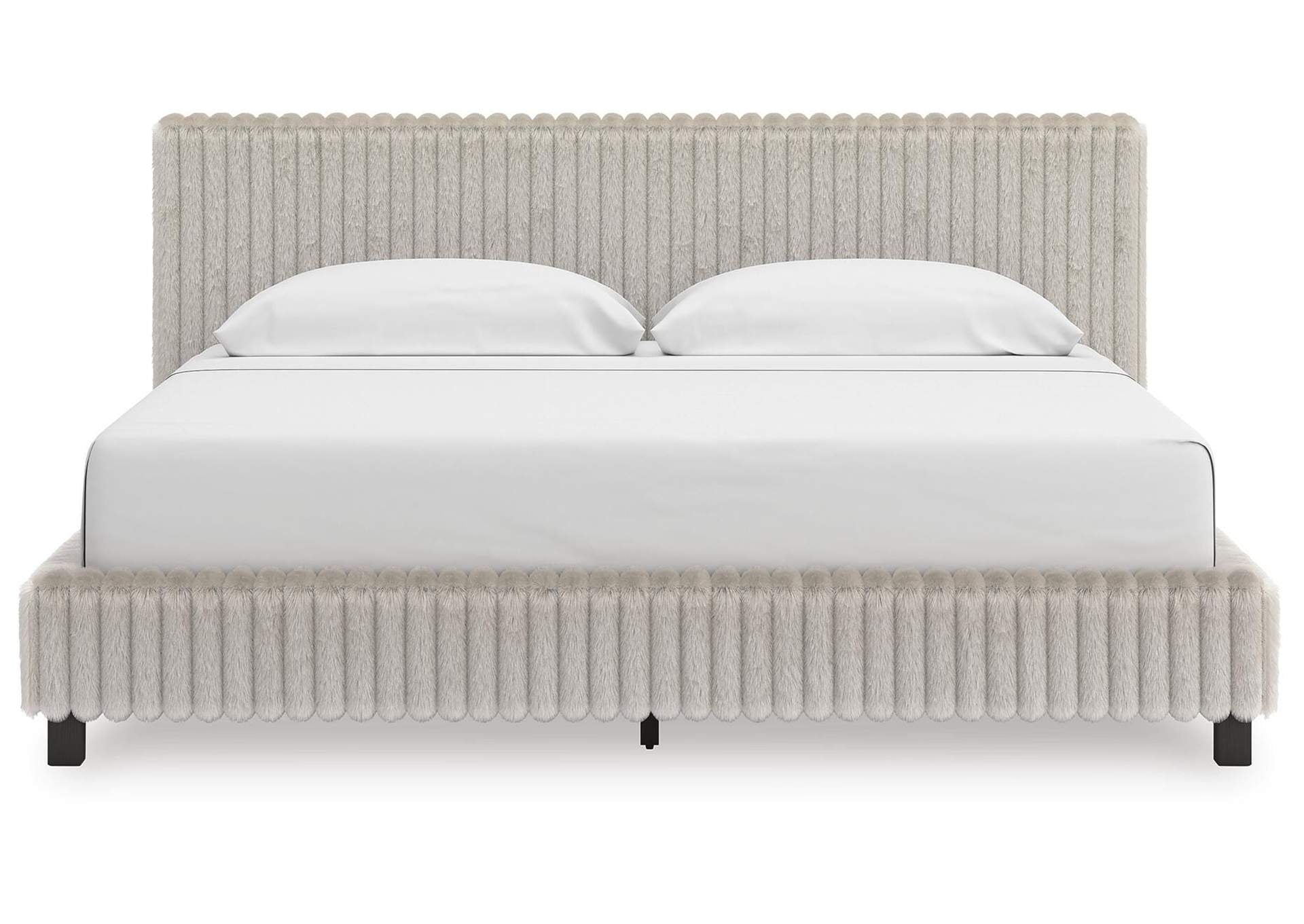 Birmonton King Upholstered Bed, Dresser and Nightstand front view