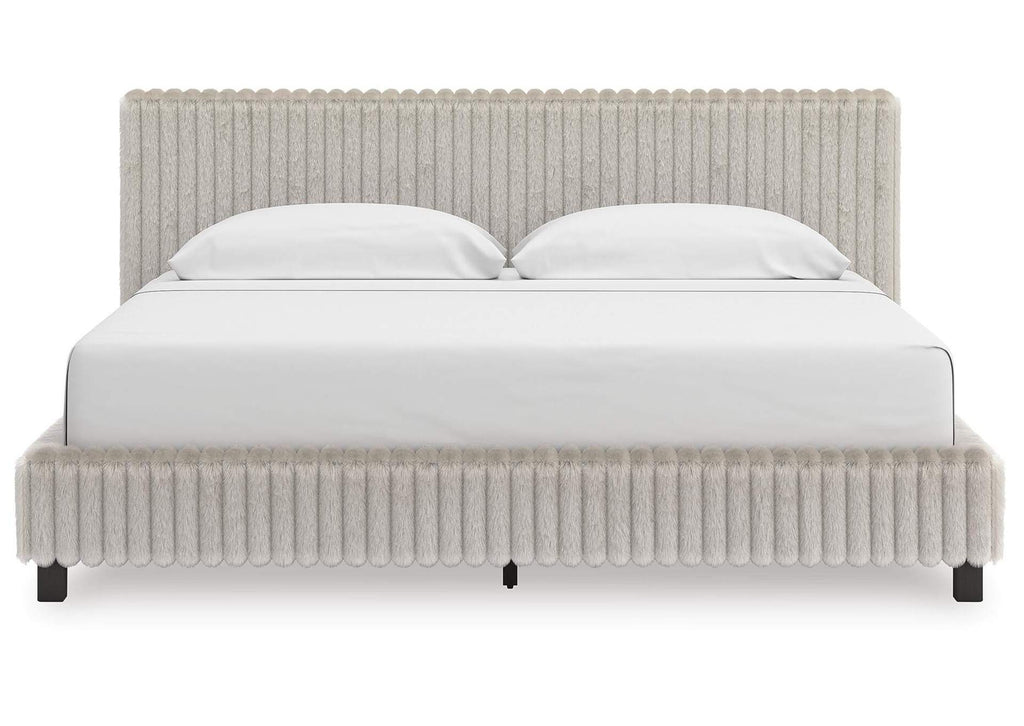 Birmonton King Upholstered Bed, Dresser, Mirror, Chest and Nightstand front view