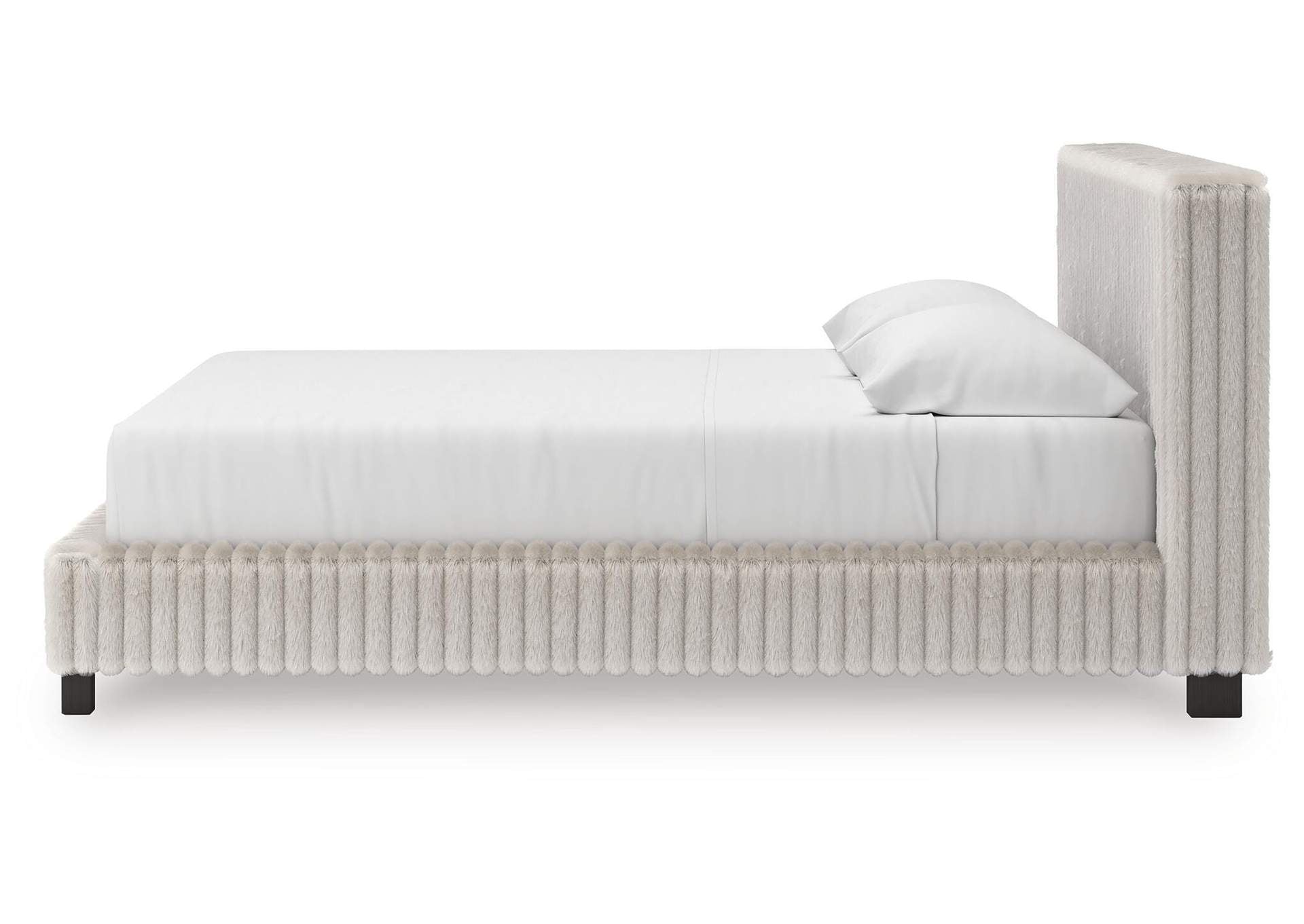 Birmonton King Upholstered Bed, Dresser and Nightstand side view
