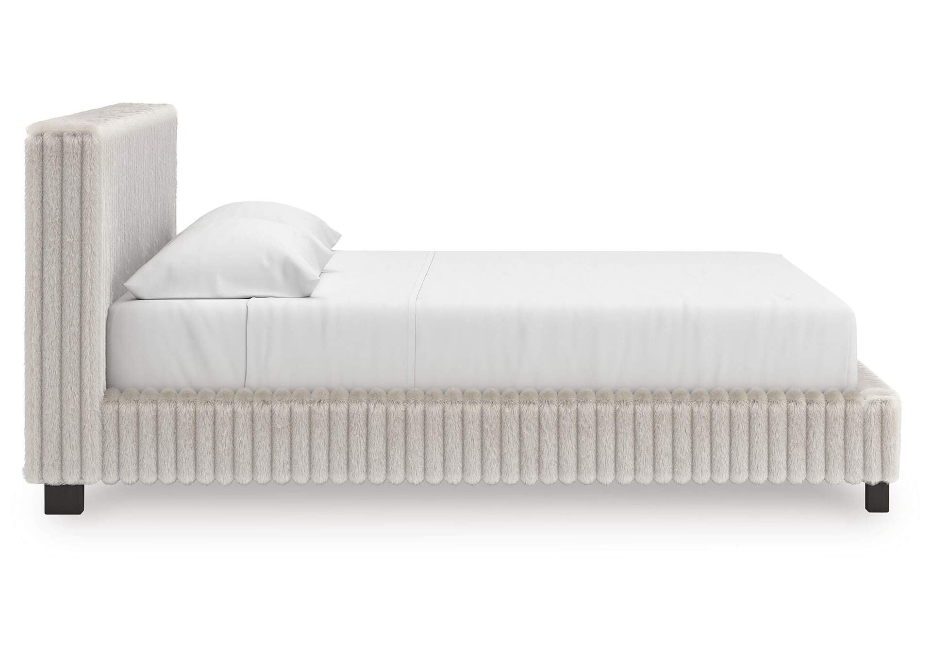 Birmonton King Upholstered Bed and Dresser side view