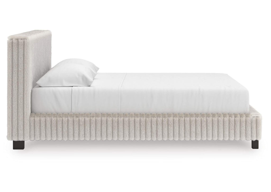 Birmonton King Upholstered Bed, Dresser, Mirror and Nightstand side view