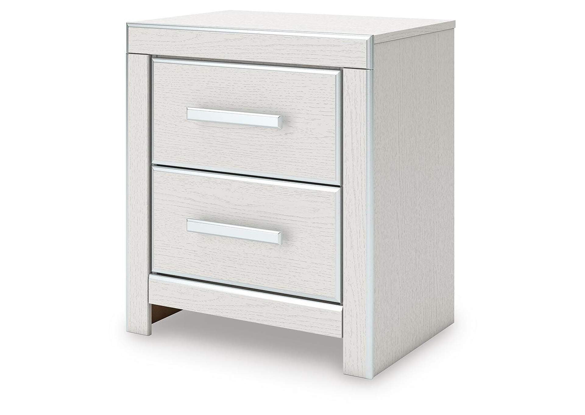 Birmonton Queen Upholstered Panel Bed, Dresser, Mirror, Chest and Nightstand angled view