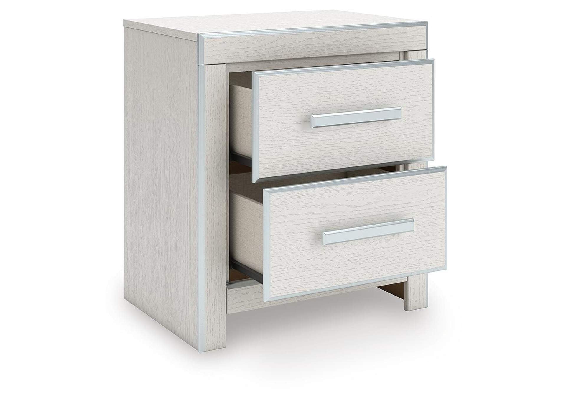 Birmonton California King Upholstered Bed, Dresser and Nightstand angled view