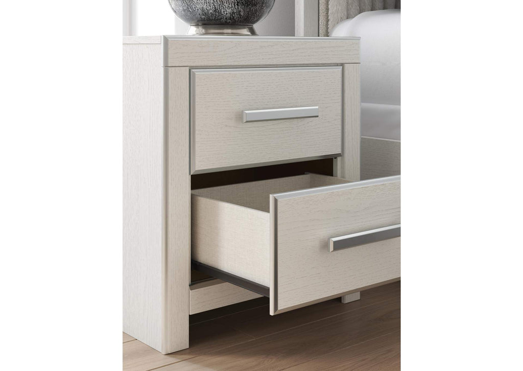 Birmonton Queen Upholstered Panel Bed, Dresser, Mirror, Chest and Nightstand detail