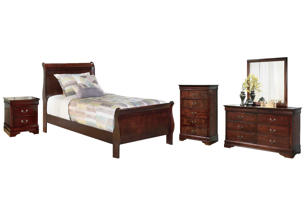 Alisdair Twin Sleigh Bed with Mirrored Dresser, Chest and Nightstand