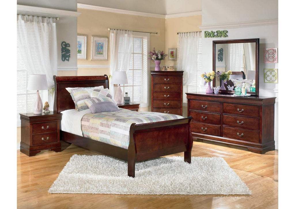 Alisdair Twin Sleigh Bed with Mirrored Dresser, Chest and Nightstand