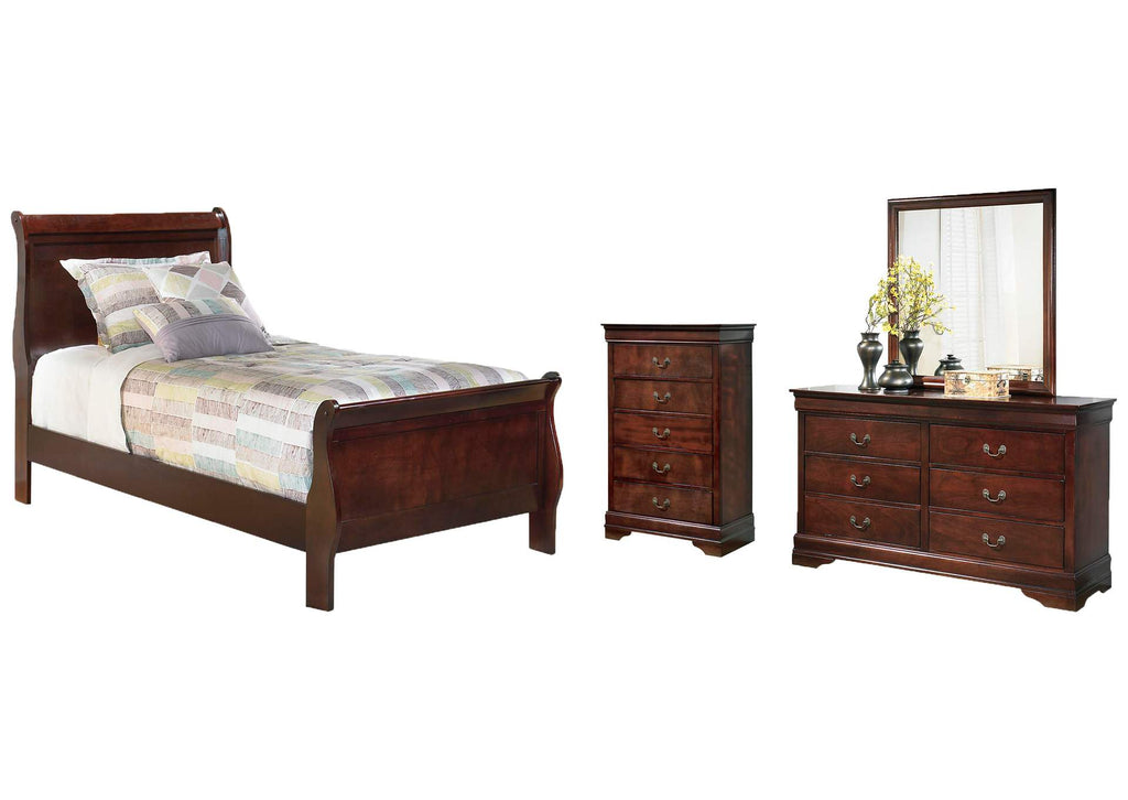 Alisdair Twin Sleigh Bed with Mirrored Dresser and Chest