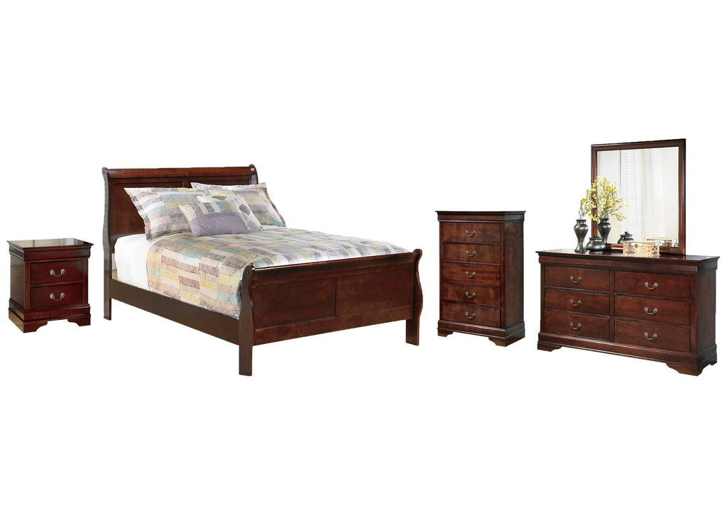 Alisdair Full Sleigh Bed with Mirrored Dresser, Chest and Nightstand