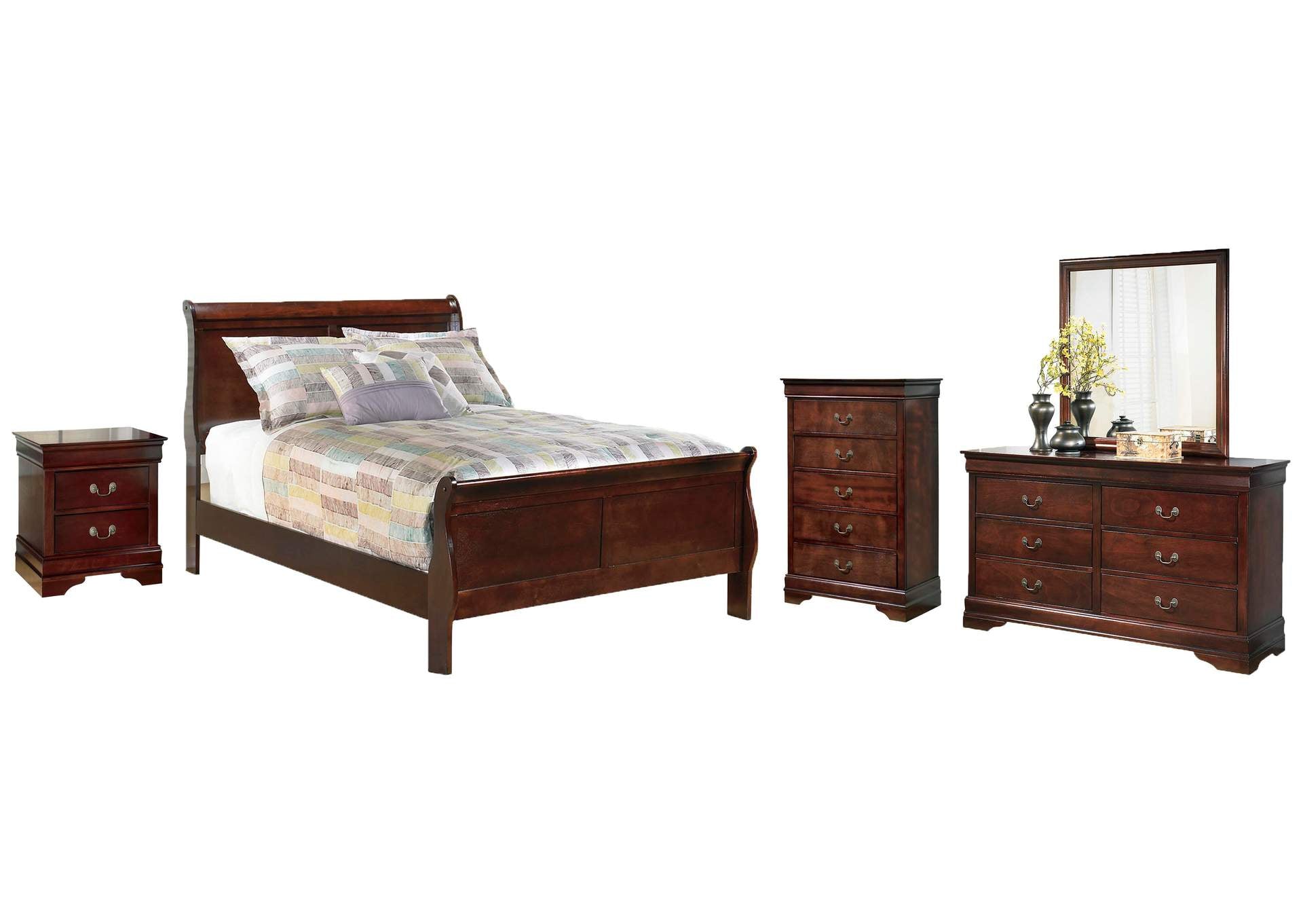 Alisdair Full Sleigh Bed with Mirrored Dresser, Chest and Nightstand