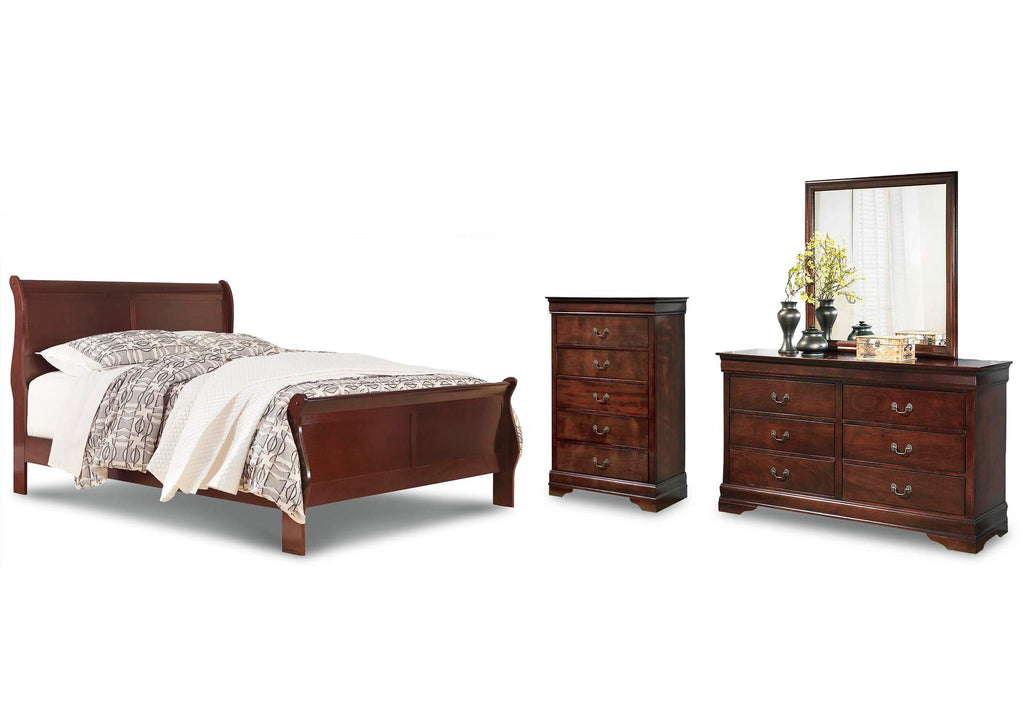 Alisdair Queen Sleigh Bed with Mirrored Dresser and Chest