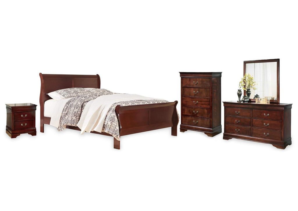 Alisdair California King Sleigh Bed with Mirrored Dresser, Chest and Nightstand