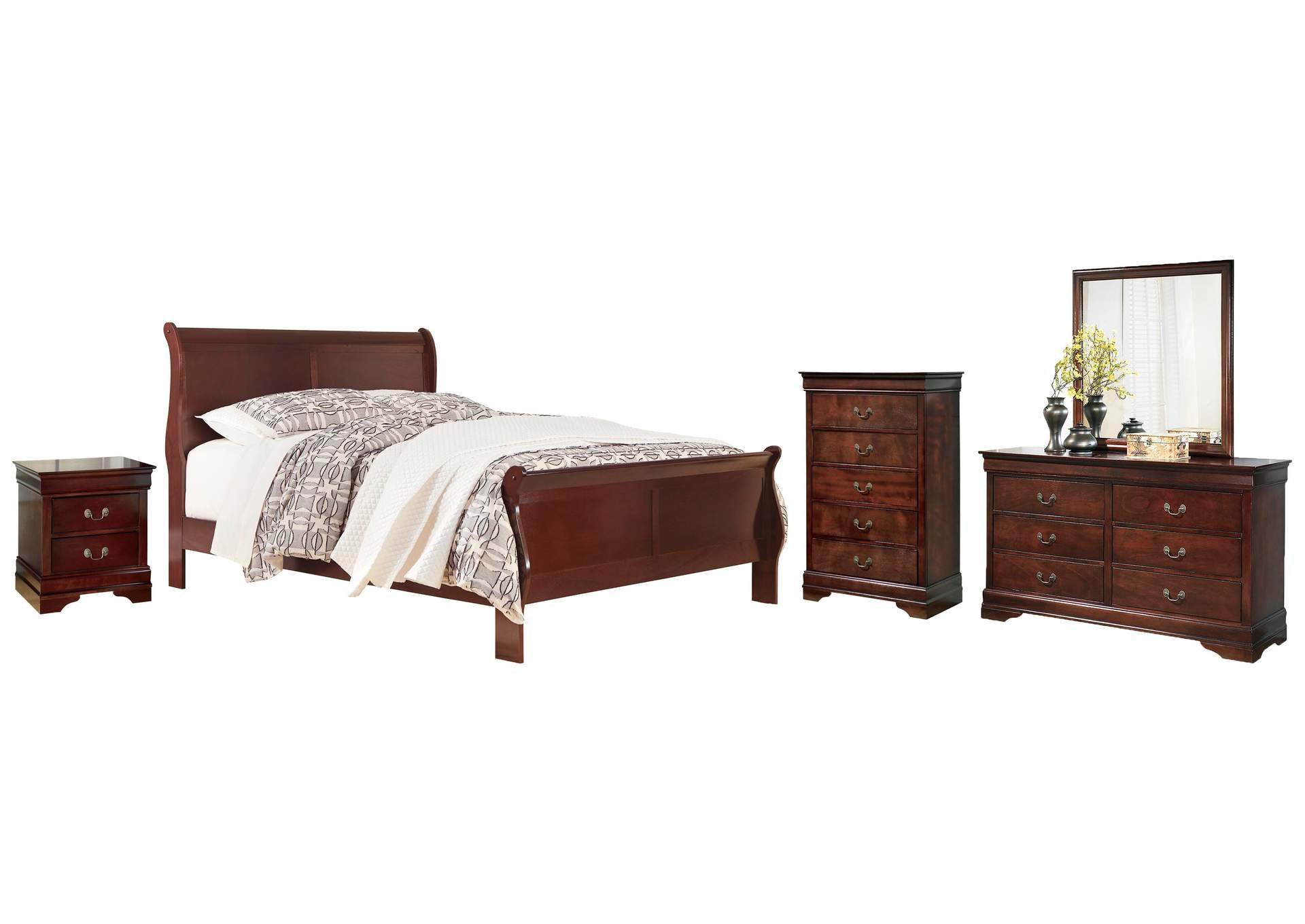Alisdair King Sleigh Bed with Mirrored Dresser, Chest and Nightstand