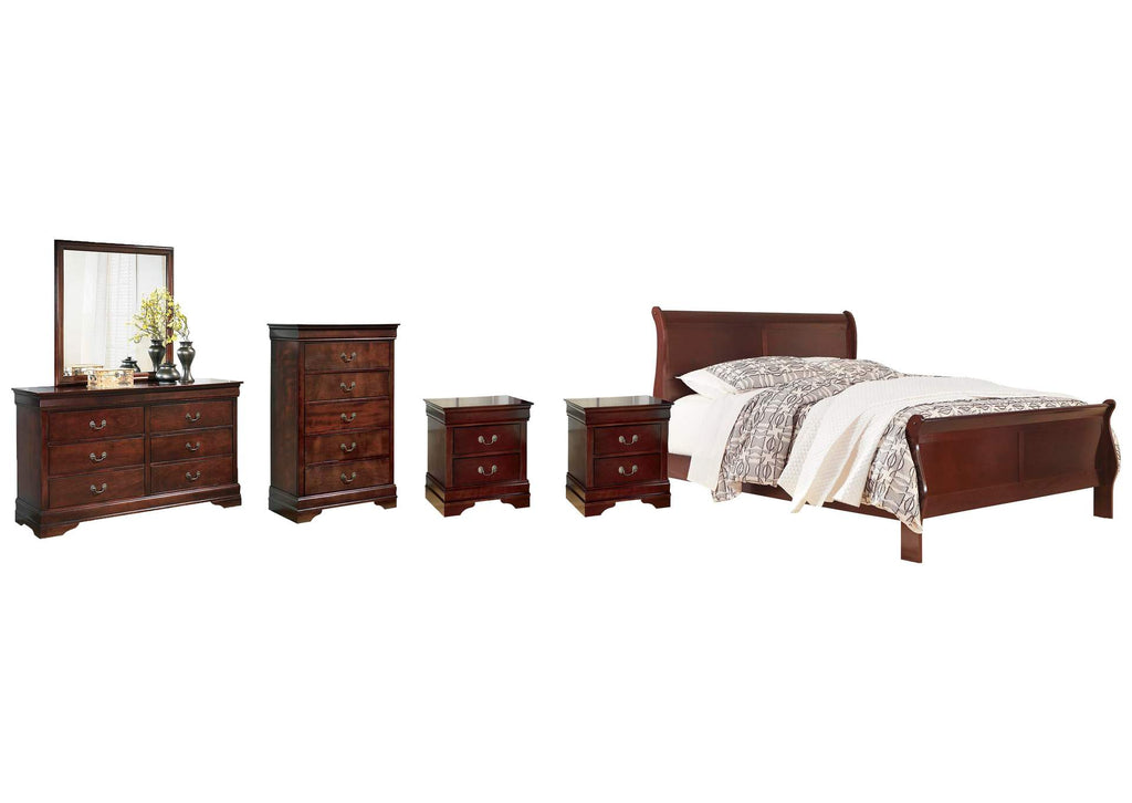 Alisdair California King Sleigh Bed with Mirrored Dresser, Chest and 2 Nightstands
