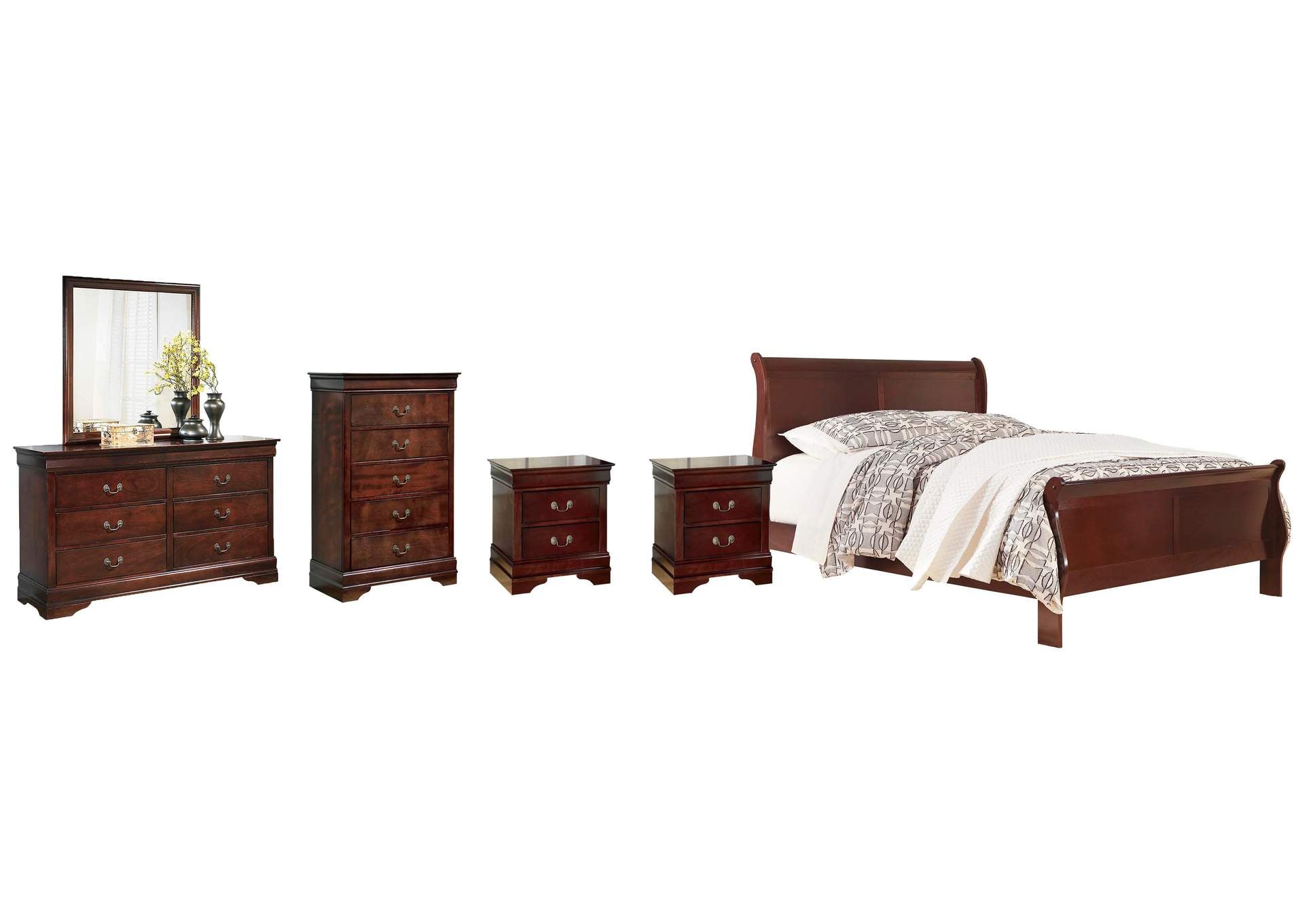 Alisdair California King Sleigh Bed with Mirrored Dresser, Chest and 2 Nightstands