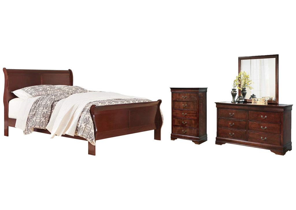 Alisdair California King Sleigh Bed with Mirrored Dresser and Chest