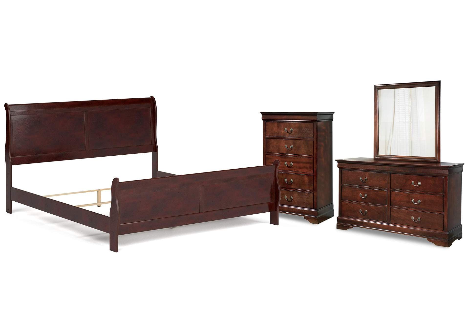 Alisdair King Sleigh Bed with Mirrored Dresser and Chest