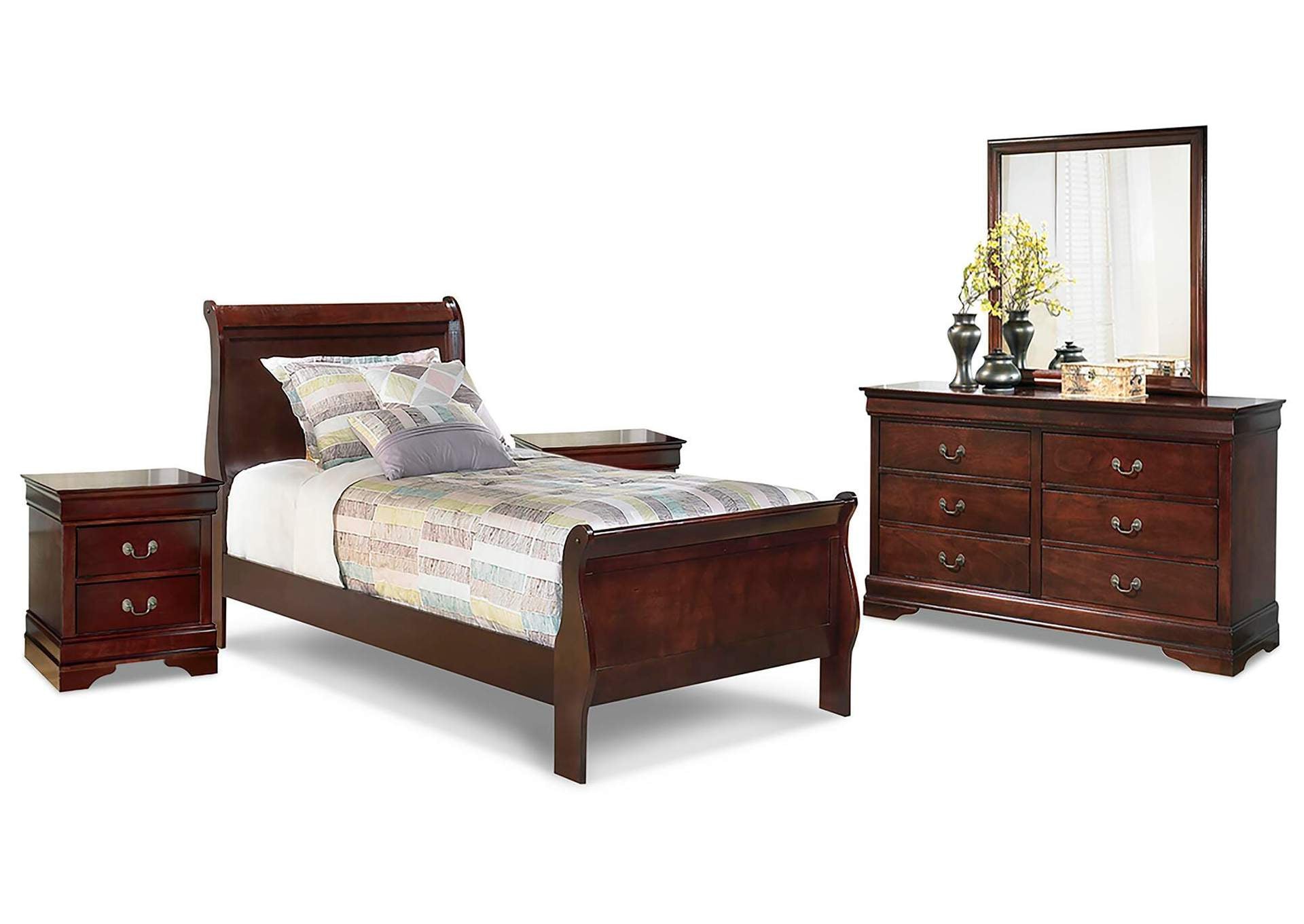Alisdair Twin Sleigh Bed with Mirrored Dresser and 2 Nightstands
